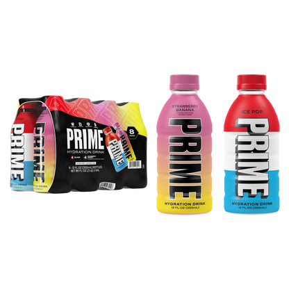 Prime Hydration Multipack Ice Pop and Strawberry Banana 8pk 12oz Btl