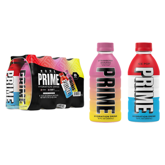 Prime Hydration Multipack Ice Pop and Strawberry Banana 8pk 12oz Btl