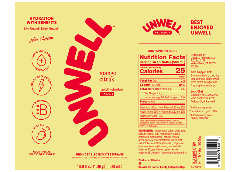 Unwell Mango Citrus Hydration Drink 16.9oz Btl