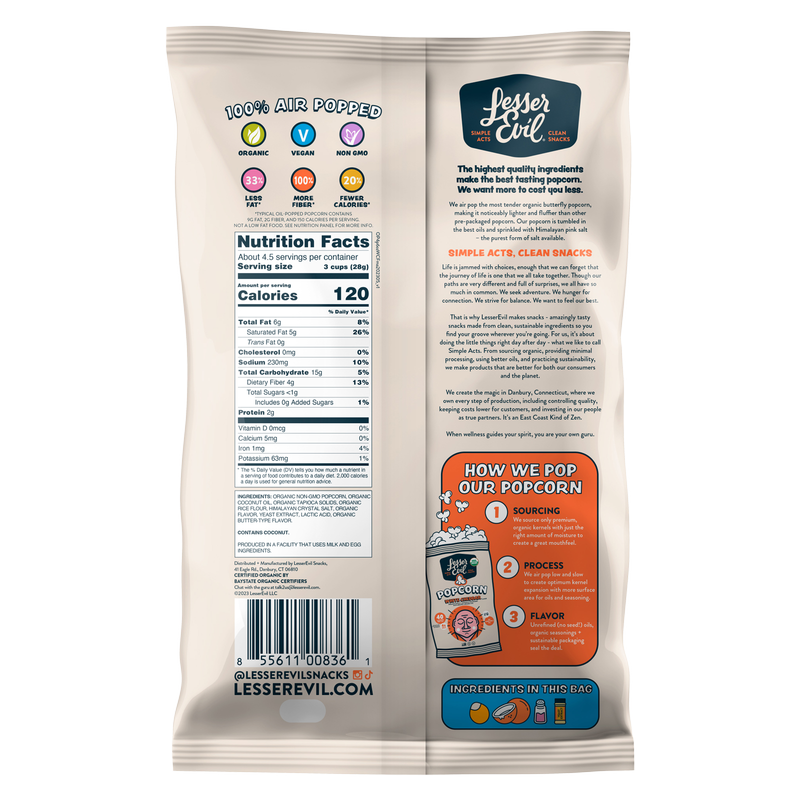 LesserEvil No Cheese Cheesiness Organic Popcorn 5oz