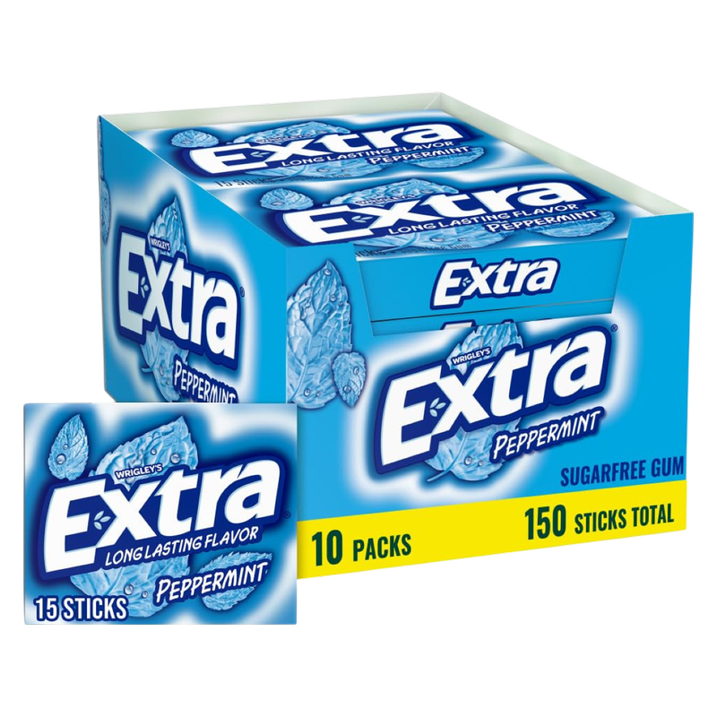Extra Peppermint Sugar Free Chewing Gum, 15-Stick case 10 CT