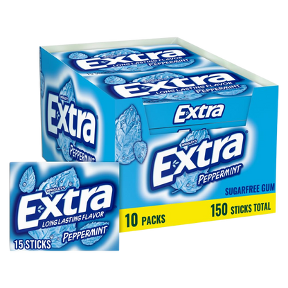 Extra Peppermint Sugar Free Chewing Gum, 15-Stick case 10 CT