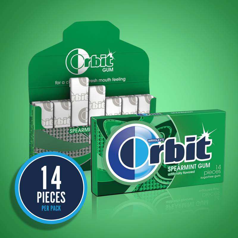 ORBIT Gum Spearmint Sugar Free Chewing Gum, Single Pack, 14 Piece