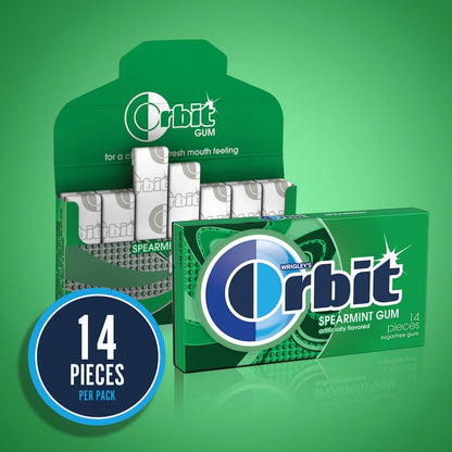 ORBIT Gum Spearmint Sugar Free Chewing Gum, Single Pack, 14 Piece