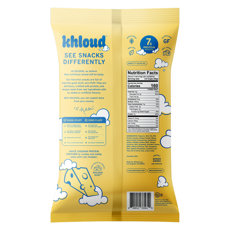 Khloud Protein Popcorn – White Cheddar, 4oz