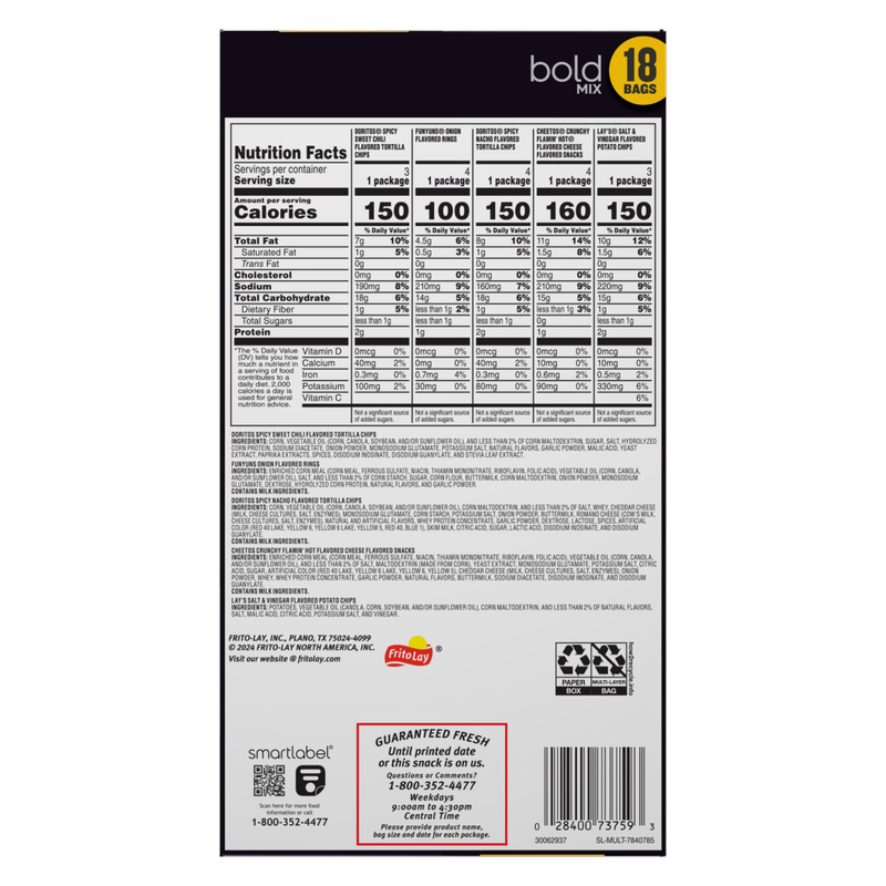 Frito Lay Snacks Bold Mix Variety Packs 17oz 18ct