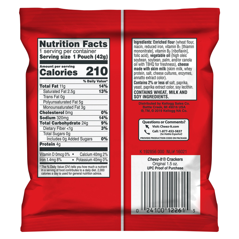 Cheez-It Original Baked Snack Cheese Crackers 1.5oz Bag