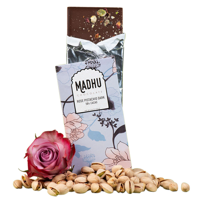 Madhu Chocolate 50% Cacao Rose Pistachio Bar 2.6oz
