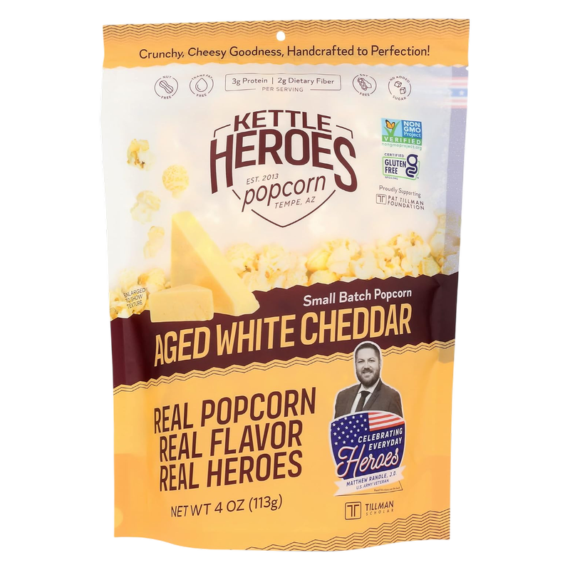 Kettle Heroes Aged White Cheddar Popcorn, 4oz