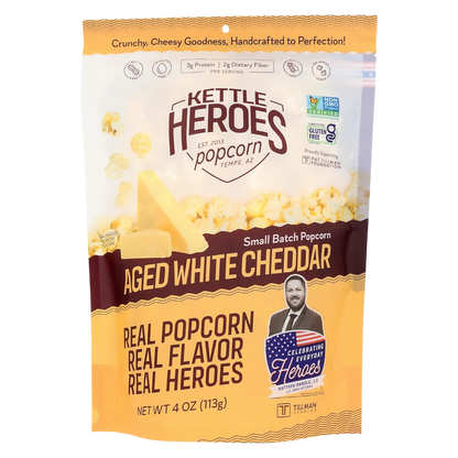 Kettle Heroes Aged White Cheddar Popcorn, 4oz