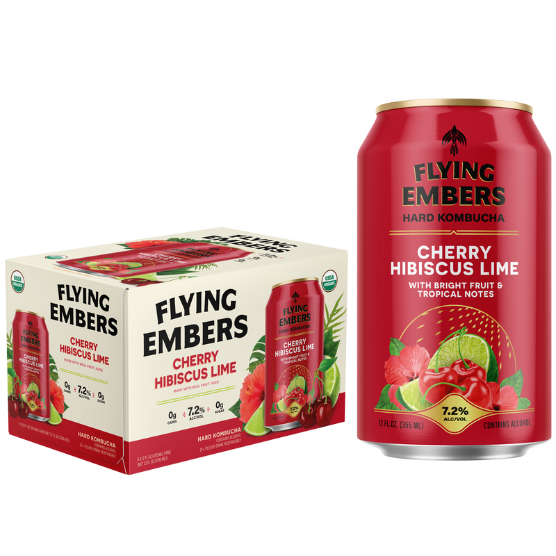 Flying Embers Cherry Hibiscus Lime Hard Kombucha 6pk 12oz 7.2% ABV
