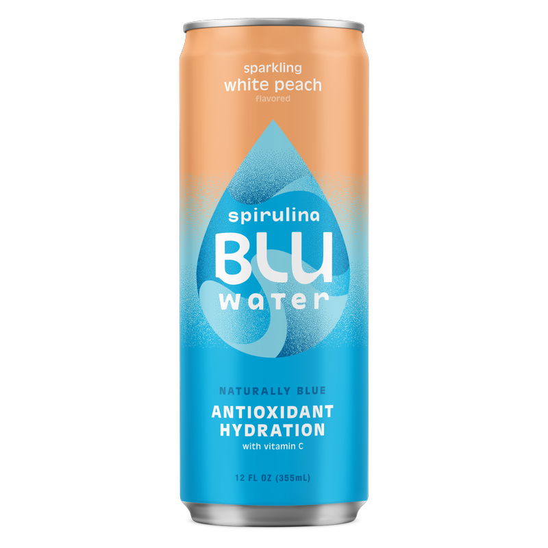BLUwater White Peach Sparkling Spirulina Beverage 12oz Can