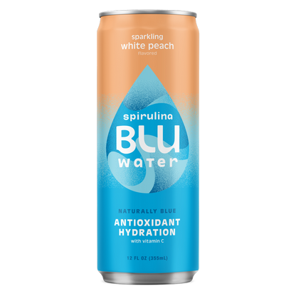 BLUwater White Peach Sparkling Spirulina Beverage 12oz Can