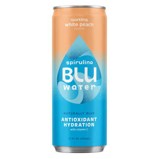 BLUwater White Peach Sparkling Spirulina Beverage 12oz Can