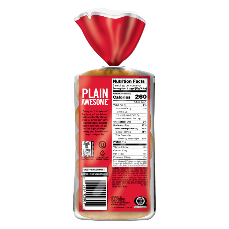 Dave's Killer Bread Plain Bagels - 16.75oz