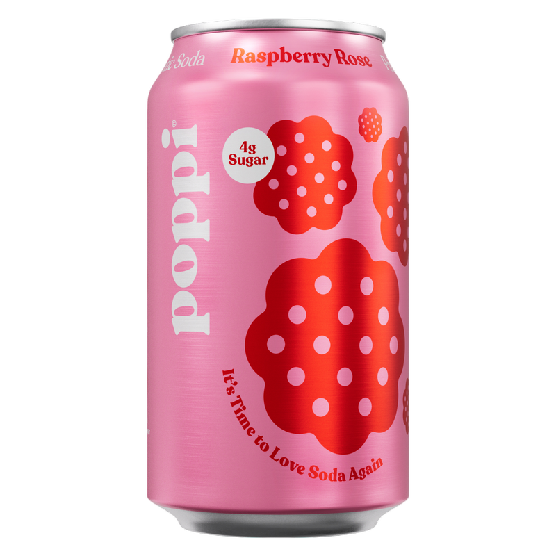 Poppi Prebiotic Soda Raspberry Rose 4pk 12oz Can- XL