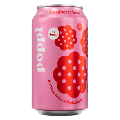 Poppi Prebiotic Soda Raspberry Rose 4pk 12oz Can- XL