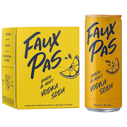 Faux Pas Lemon & Mint Vodka Soda 4pk 250ml Can 8.0% ABV