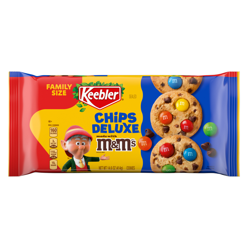 Keebler Chips Deluxe Cookies Made with M&M’s, Chocolate Chip Cookies Made with M&M’s, Family Size, 14.6 oz