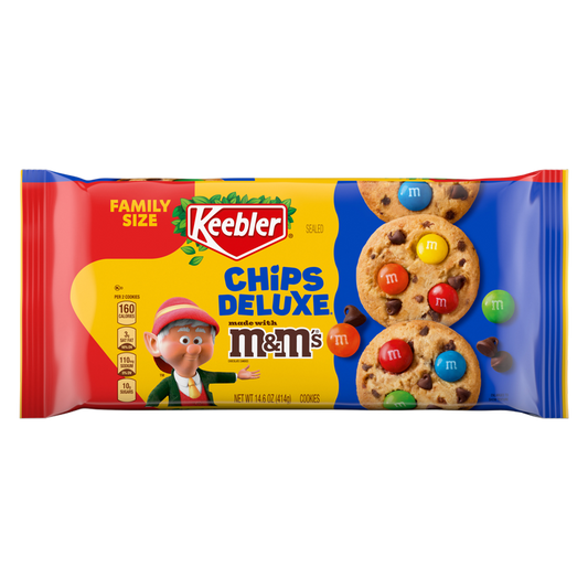 Keebler Chips Deluxe Cookies Made with M&M’s, Chocolate Chip Cookies Made with M&M’s, Family Size, 14.6 oz