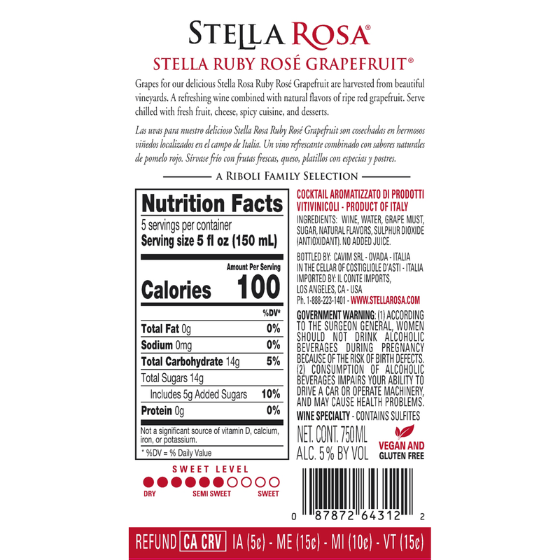 Stella Rosa Ruby Grapefruit Semi-Sweet Rose 750ml