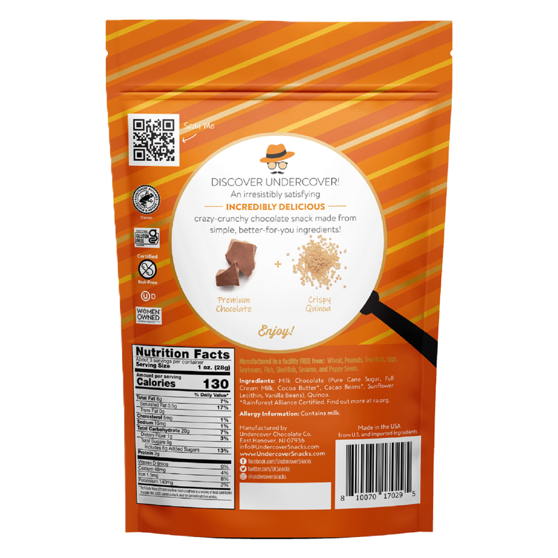Undercover Snacks Milk Chocolate Quinoa Mini Crisps, 3oz