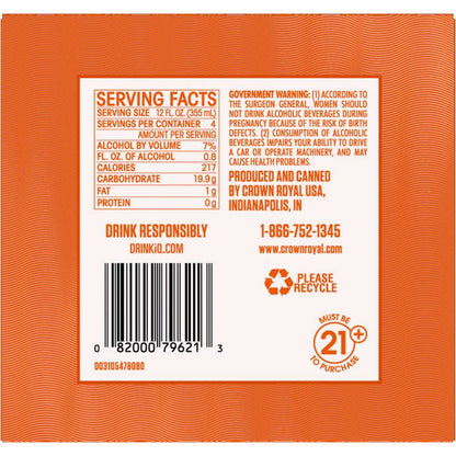 Crown Royal Peach Tea Canadian Whisky Cocktail 4pk 12oz Can 7% ABV