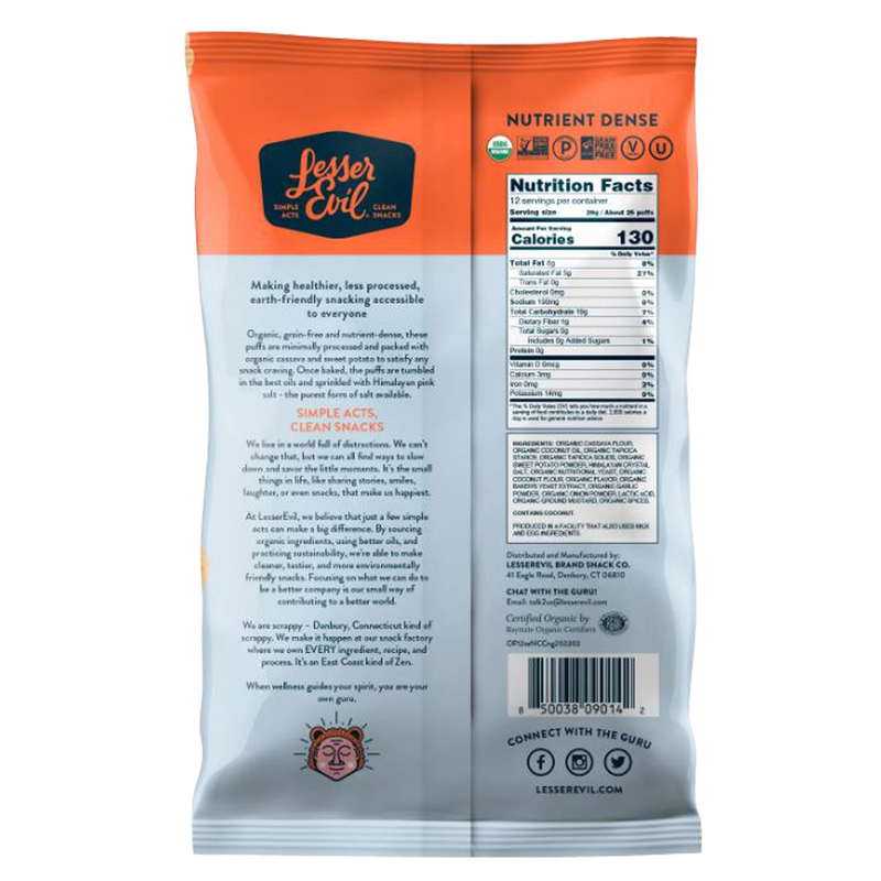 Lesser Evil "No Cheese" Cheesiness Paleo Puffs 5oz