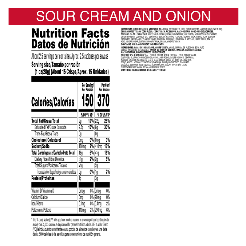 Pringles Potato Crisps Chips Sour Cream and Onion 2.5oz Grab N' Go