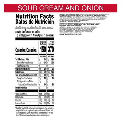 Pringles Potato Crisps Chips Sour Cream and Onion 2.5oz Grab N' Go