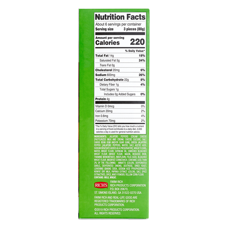 Farm Rich Frozen Breaded Jalapeno Peppers Stuffed with Real Cream Cheese 18oz