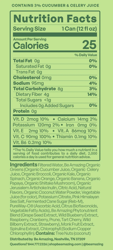 Be Amazing Peach Mango Daily Greens Drink 12oz Can