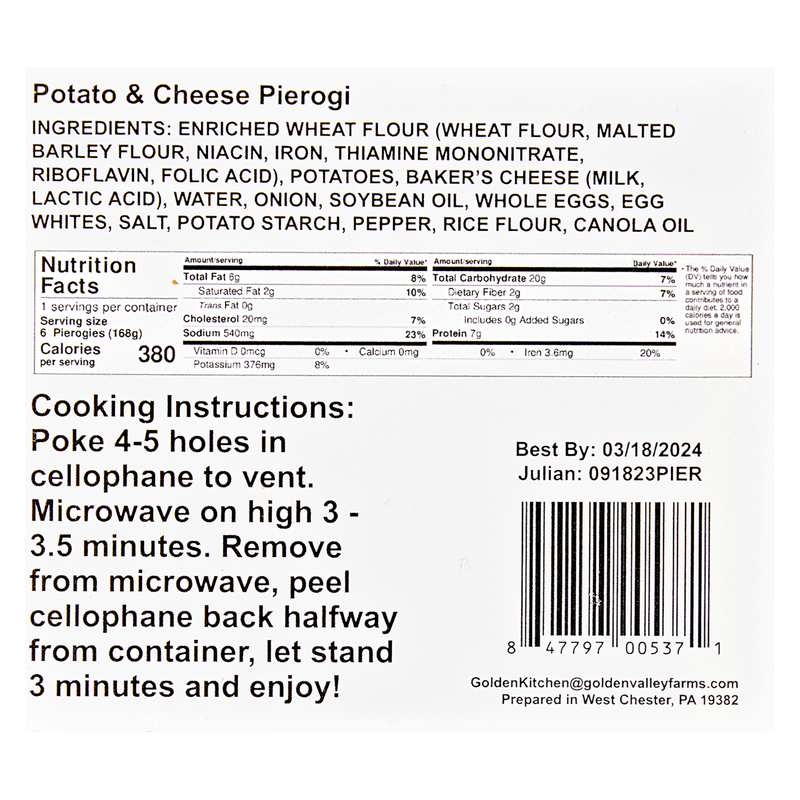 Golden Kitchen Potato and Cheese Pierogis