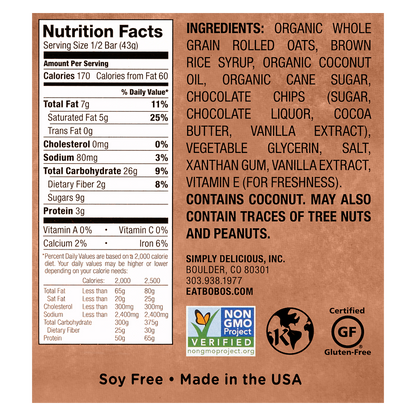 Bobo's Chocolate Chip Oat Bar 3oz