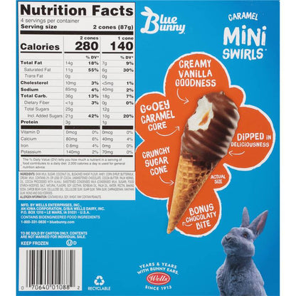 Blue Bunny Mini Swirls Caramel Cones, Frozen Dessert, 8 Pack