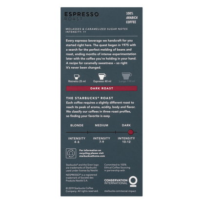 Starbucks By Nespresso Espresso Roast 10ct Capsules