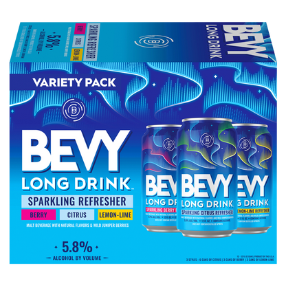 Bevy Long Drink Hard Sparkling Variety Pack Refresher, Cocktail Inspired 12pk 12oz Can 5.8% ABV