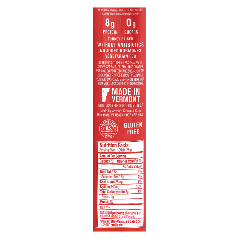 Vermont Smoke & Cure Uncured Pepperoni Turkey Stick 1oz