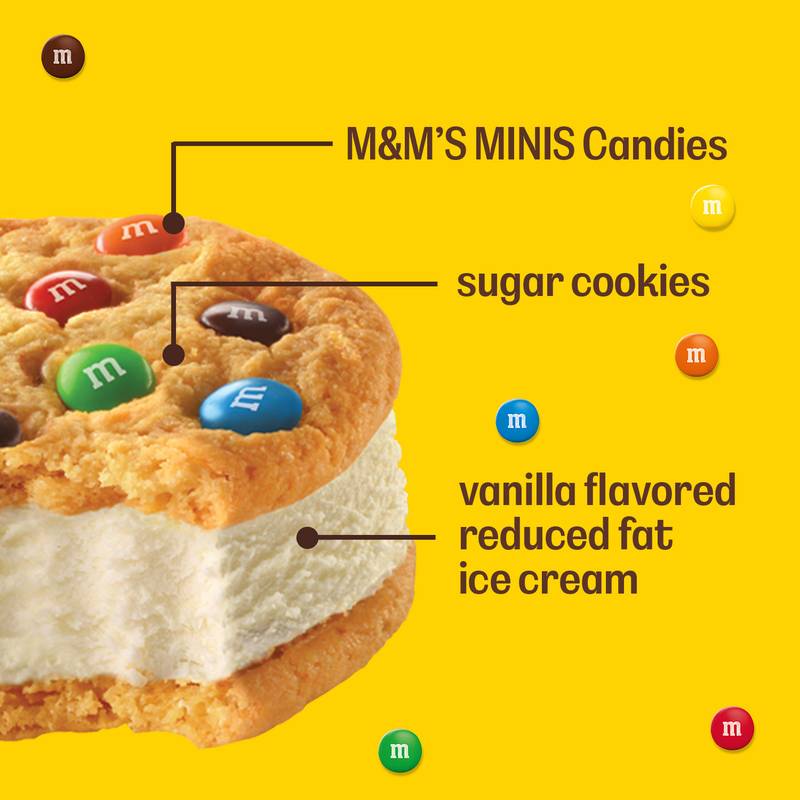 M&M'S Vanilla Ice Cream Cookie Sandwiches, Reduced Fat Vanilla Ice Cream Dessert Cookie Sandwich, 4ct