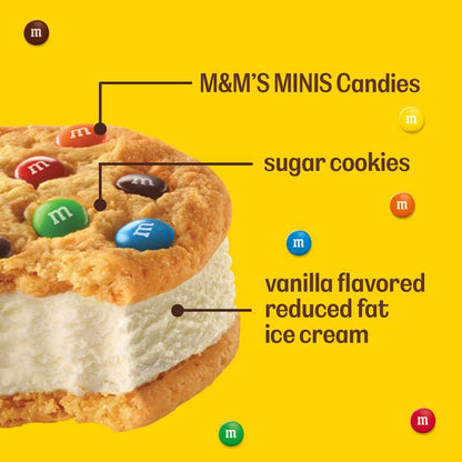 M&M'S Vanilla Ice Cream Cookie Sandwiches, Reduced Fat Vanilla Ice Cream Dessert Cookie Sandwich, 4ct