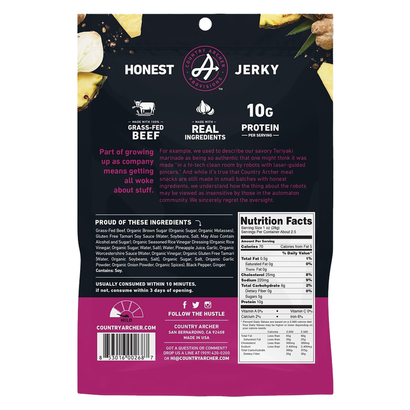 Country Archer Teriyaki Beef Jerky 2.5 oz. Bag