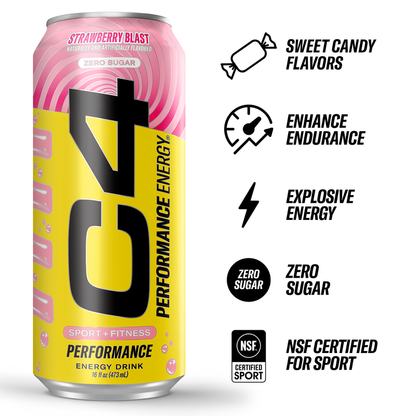 C4 Energy Zero Sugar Strawberry Blast 16oz Can