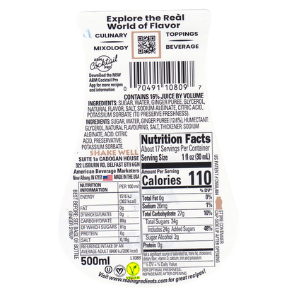 Simply Squeeze Ginger Re'al Puree Infused Syrup 16.9oz Btl