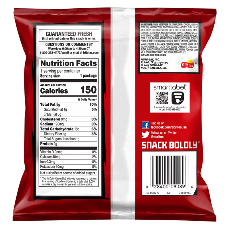 Doritos Tortilla Chips Nacho Cheese Flavored 1 Oz