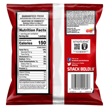 Doritos Tortilla Chips Nacho Cheese Flavored 1 Oz