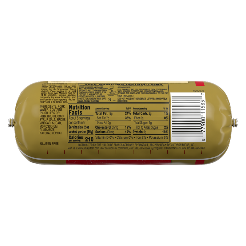 Jimmy Dean Pork Hot Breakfast Sausage Roll (Frozen) - 16oz