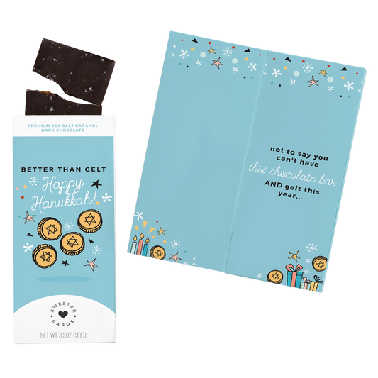 Sweeter Cards 'Happy Hanukkah' Sea Salt Caramel Dark Chocolate Holiday Card 3.5oz