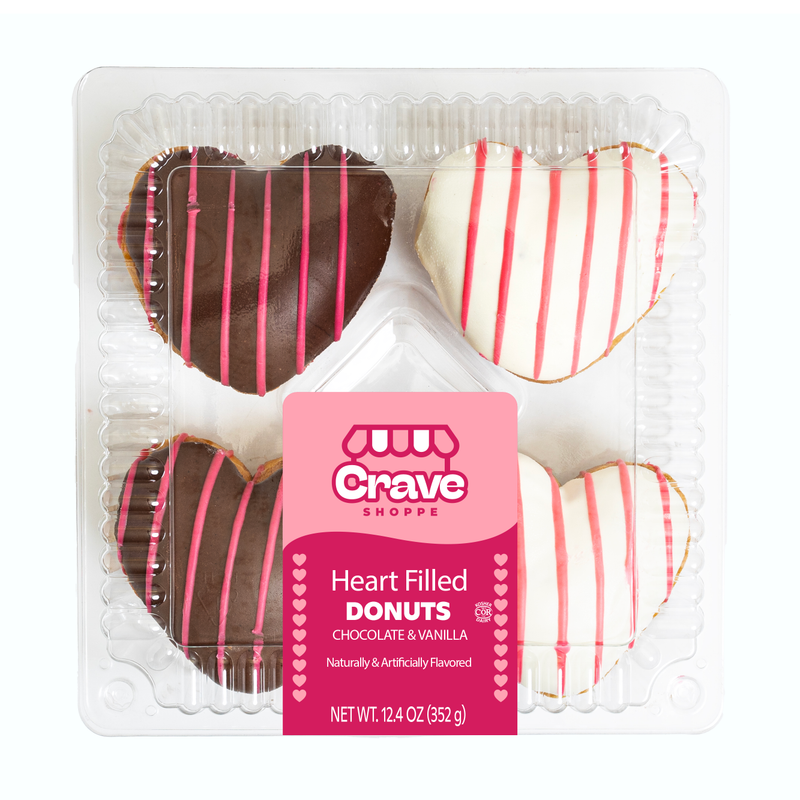 Heart Filled Donuts 4pk, Chocolate and Vanilla
