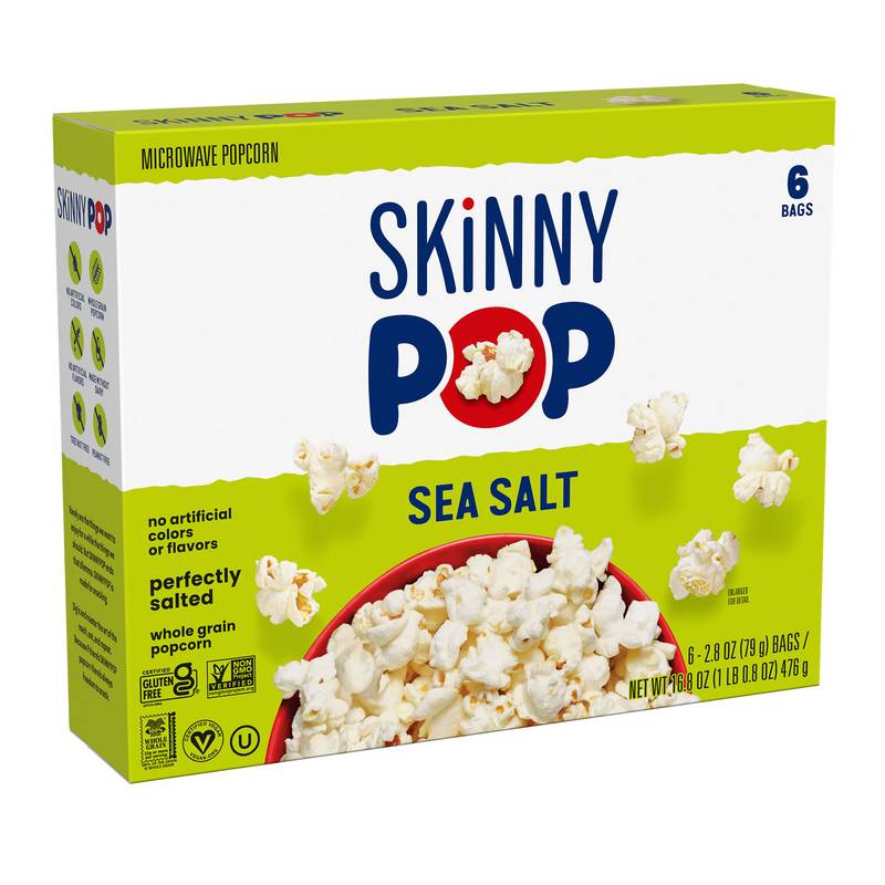 SkinnyPop Sea Salt Flavor Microwave Popcorn 6-Pack Box, 16.8oz., 6ct.