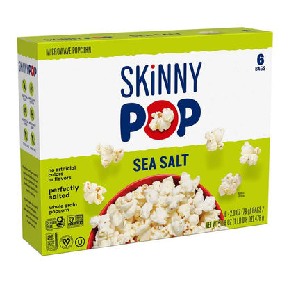 SkinnyPop Sea Salt Flavor Microwave Popcorn 6-Pack Box, 16.8oz., 6ct.